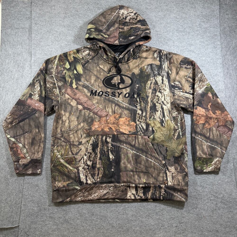 Mossy Oak Real Camo Pullover Hoodie Mens L Hunting Fishing Fleece Drawstring